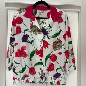 Women's Floral Elephant Blouse - Fushia and White